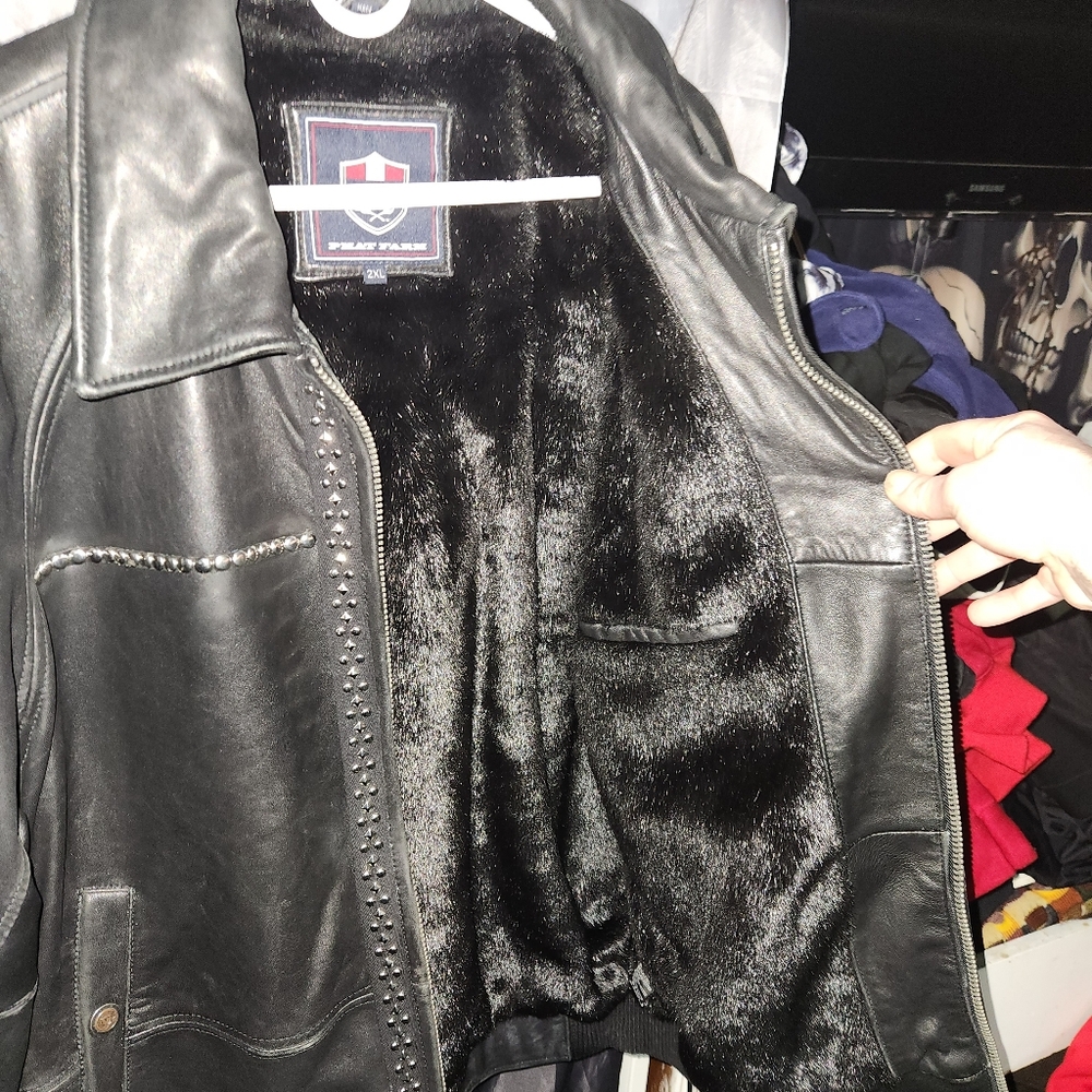1 Of 1 Phat Farm Limited Edition Studded Premium Leather Coat Fur Lined 2X - Picture 6 of 14